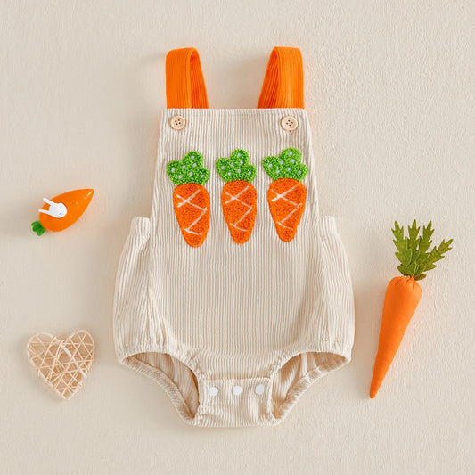 Barboteuse bébé brodée carottes – Salopette douce printemps été