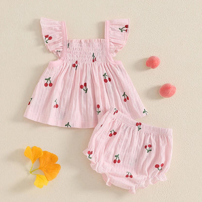Ensemble d’été bébé fille 2 pièces smocké – tenue légère avec bloomer