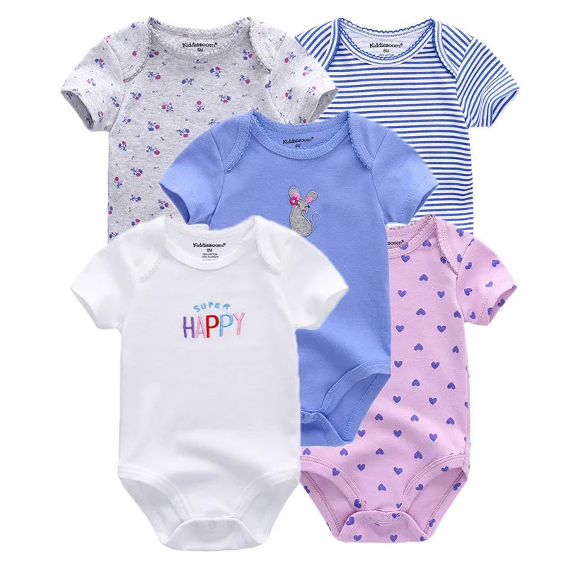 Lot de 5 bodys bébé – 100 % coton, manches courtes, confort quatre saisons