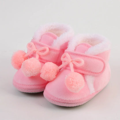 Nouvelle mode chaussures confortables nouveau-né bébé filles garçons chaussons souples solide pompon bottes de neige infantile enfant en bas âge nouveau-né chaussures chauffantes