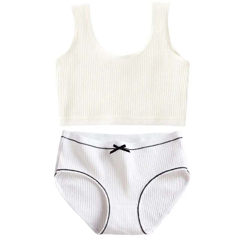 Ensemble de culottes et soutiens-gorge en coton pour filles adolescentes, soutien-gorge d'entraînement en coton, ensemble de culottes, soutien-gorge de sport solide pour enfants, sous-vêtements