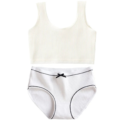 Ensemble de culottes et soutiens-gorge en coton pour filles adolescentes, soutien-gorge d'entraînement en coton, ensemble de culottes, soutien-gorge de sport solide pour enfants, sous-vêtements
