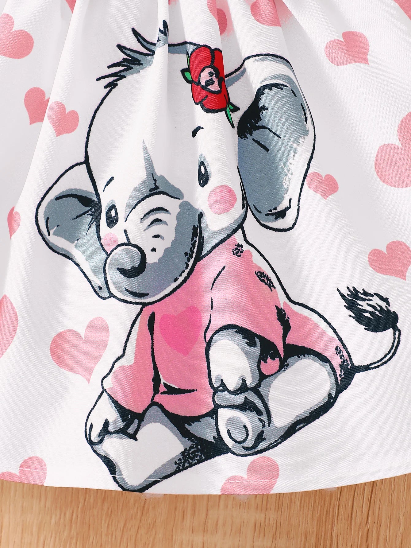 Robe d’été bébé fille à bretelles – Motif cœur et éléphant mignon