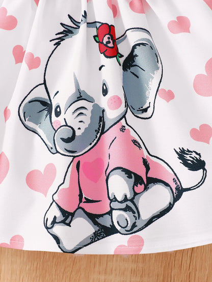 Robe d’été bébé fille à bretelles – Motif cœur et éléphant mignon