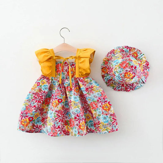 Robe Bébé Fille Fleurie à Manches Volantes – Style Princesse