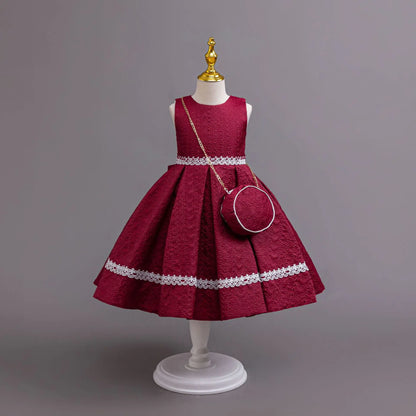 Robe Princesse Élégante Fille – Manches Longues avec Sac Assorti