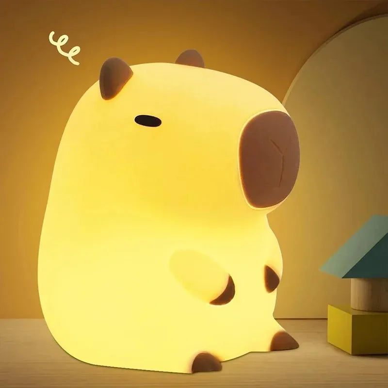 Mignon animal de compagnie Capybara veilleuse dessin animé Silicone créatif chevet sommeil nuit lampe pour chambre décor anniversaire cadeau liquidation vente