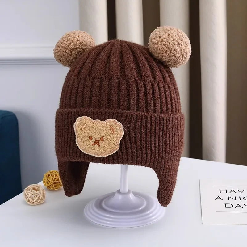 Bonnet d’Hiver Bébé Ourson – Bonnet Chaud Tricoté Unisexe pour Enfant