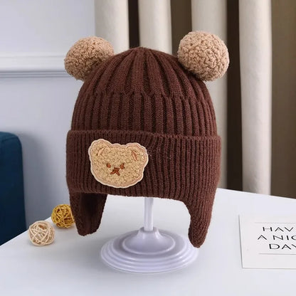 Bonnet d’Hiver Bébé Ourson – Bonnet Chaud Tricoté Unisexe pour Enfant