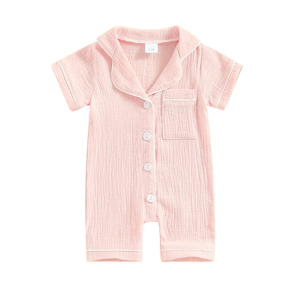 Combinaison bébé en coton boutonnée – Manches courtes – Fille & garçon