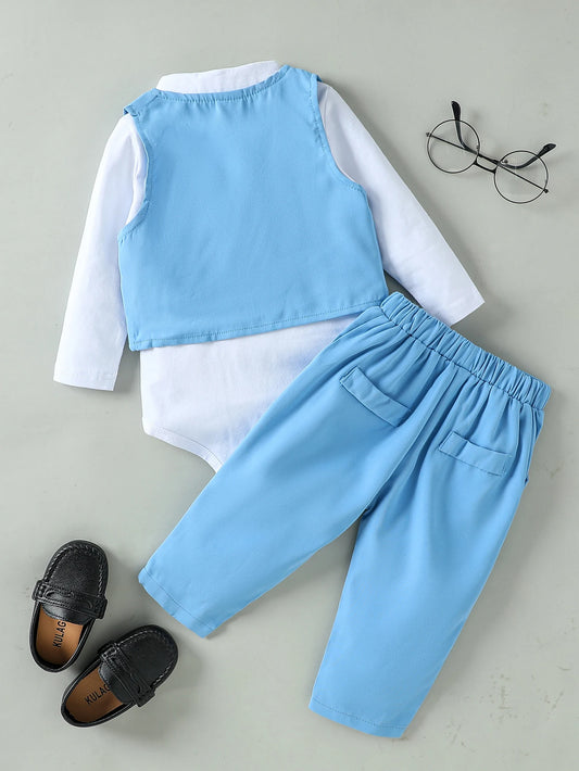 3 pièces tenues pour hommes Costume d'anniversaire bébé garçon printemps automne ensemble de vêtements solide gilet Costume vêtements de cérémonie pour 3-24M Costume vêtements