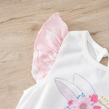 Barboteuse d’été bébé fille sans manches – Motif lapin – 0 à 18 mois