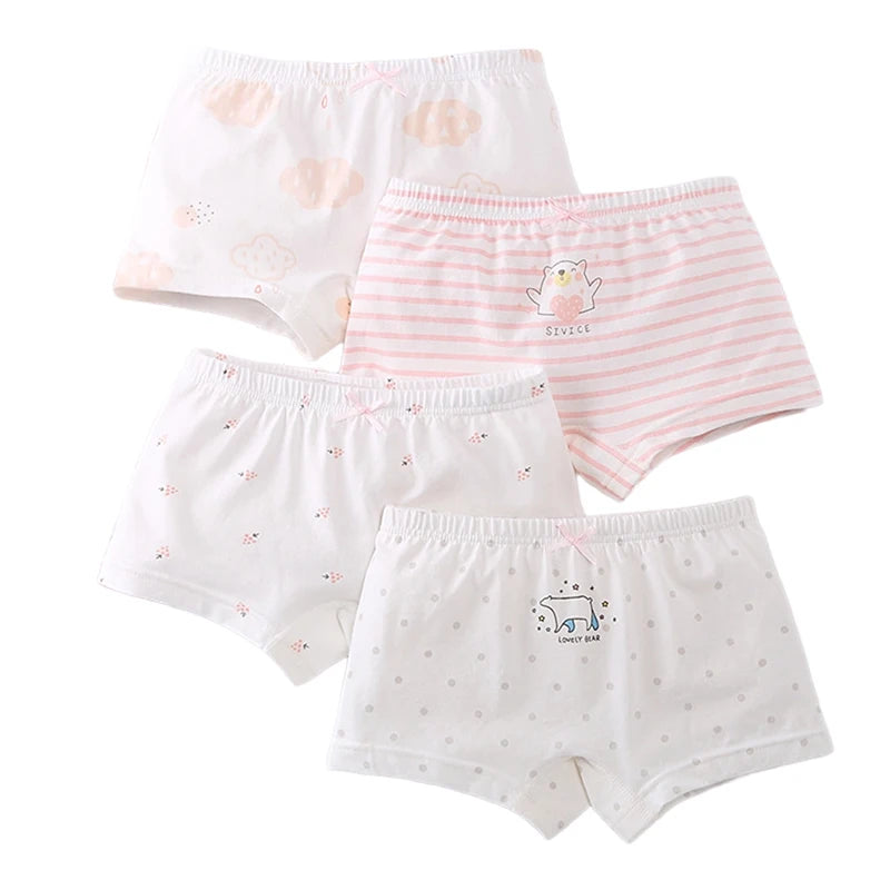Culotte Anti-Adorable en Coton pour Fille de 3 à 8 Ans, Sous-vêtement Doux et Respirant, Motif Dessin Animé, Collection Été, 2024, 4 Pièces