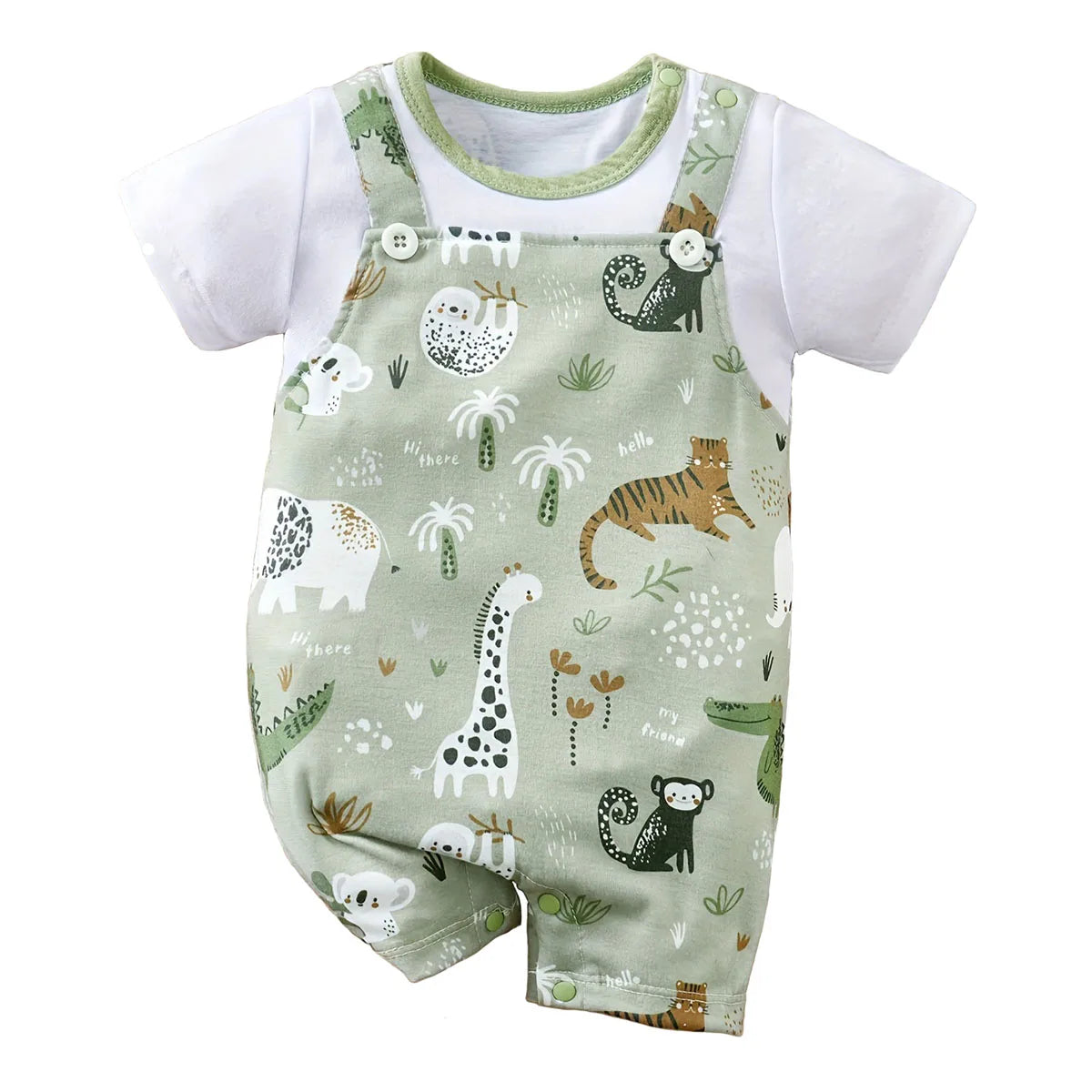Ensemble Bébé Safari – Barboteuse Salopette + Body (0–12 mois)