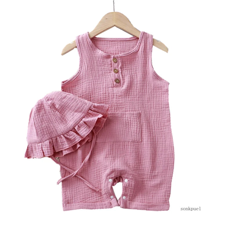 Ensemble Bébé Été 2 Pièces – Combinaison en Coton avec Bonnet