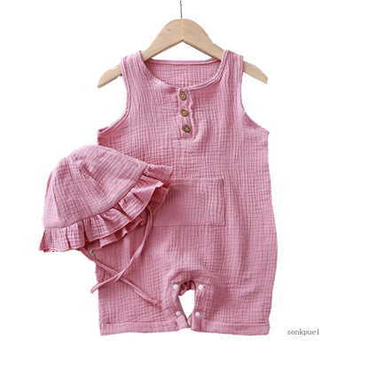 Ensemble Bébé Été 2 Pièces – Combinaison en Coton avec Bonnet