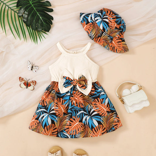 Robe d’été bébé fille + chapeau assorti – Motif feuilles tropicales