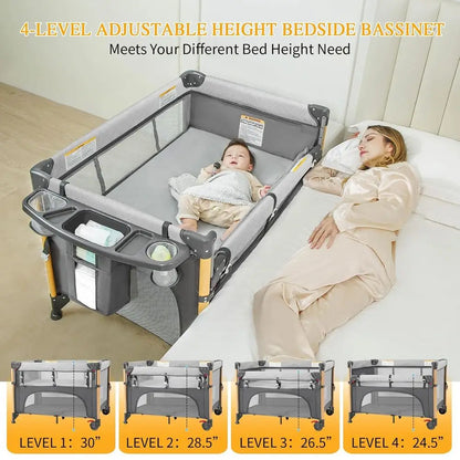 Berceau pliable portable 5-en-1 pour bébé – Installation rapide à une main, avec table à langer et matelas