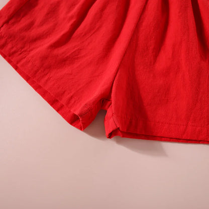 Ensemble d’été fille 2 pièces – Haut fleuri à manches courtes & short uni