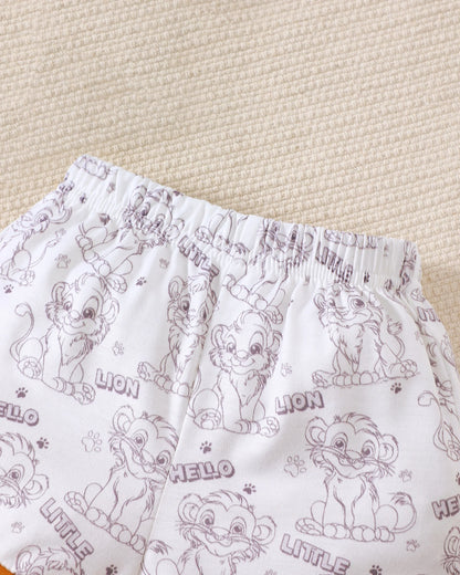 Ensemble Bébé Garçon Lion – Haut Imprimé, Pantalon & Chapeau (0–18 Mois)