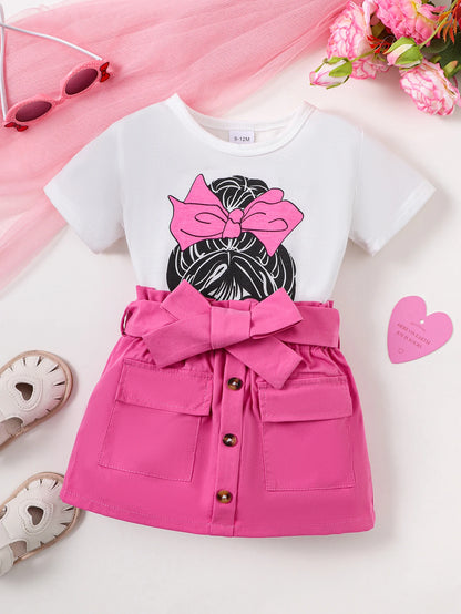 Ensemble Bébé Fille “Heart” – T-shirt + Bas Rose – Été (0–12 mois)