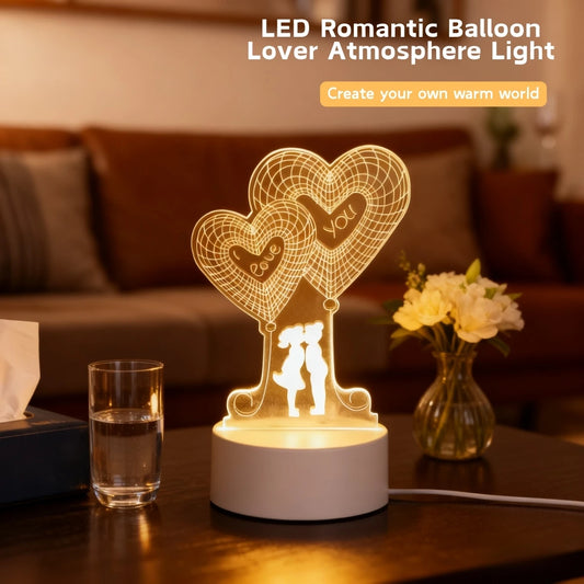 USB alimenté 3D en forme de coeur couple veilleuse vacances cadeau d'anniversaire chambre chevet décoration veilleuse maison nouveauté éclairage