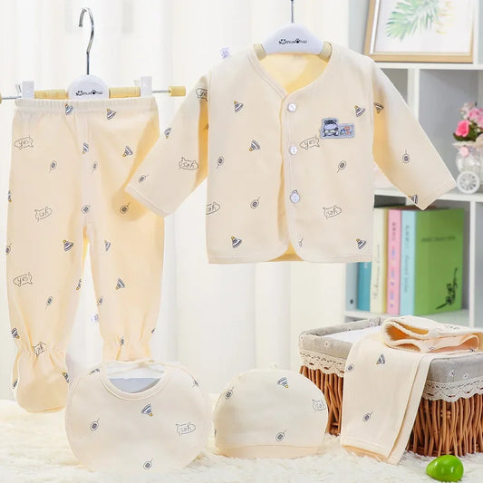 Coffret naissance bébé 5 pièces en coton – Ensemble complet doux & confortable (0 à 3 mois)