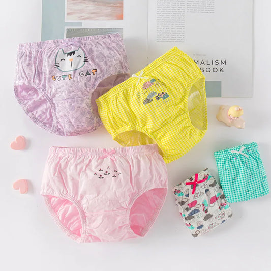 Lot de Sous-Vêtements Fille 100% Coton – Motifs Chats Mignons & Confort Doux