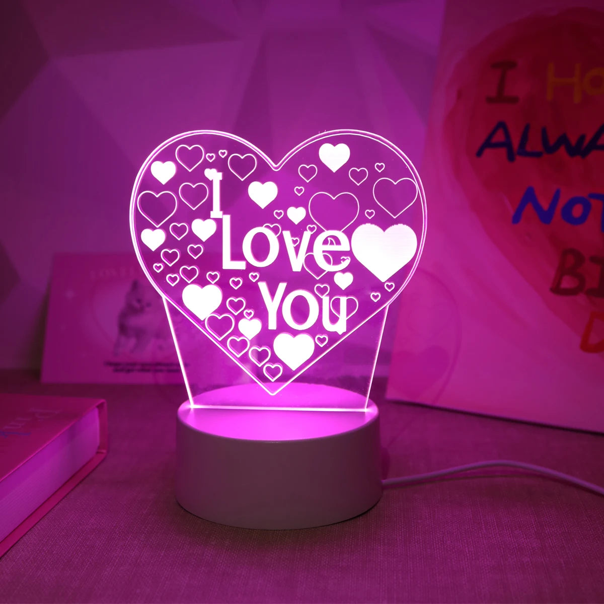Veilleuse 3D “I Love You” – Lumière Romantique Élégante (Cadeau Saint-Valentin)