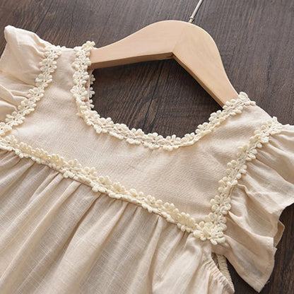 Robe Vintage Brodée Fleurie – Beige Crème (Fille)
