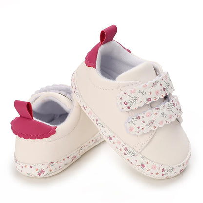Chaussures premiers pas bébé fille – Semelle souple antidérapante – Fermeture scratch (0–12 mois)