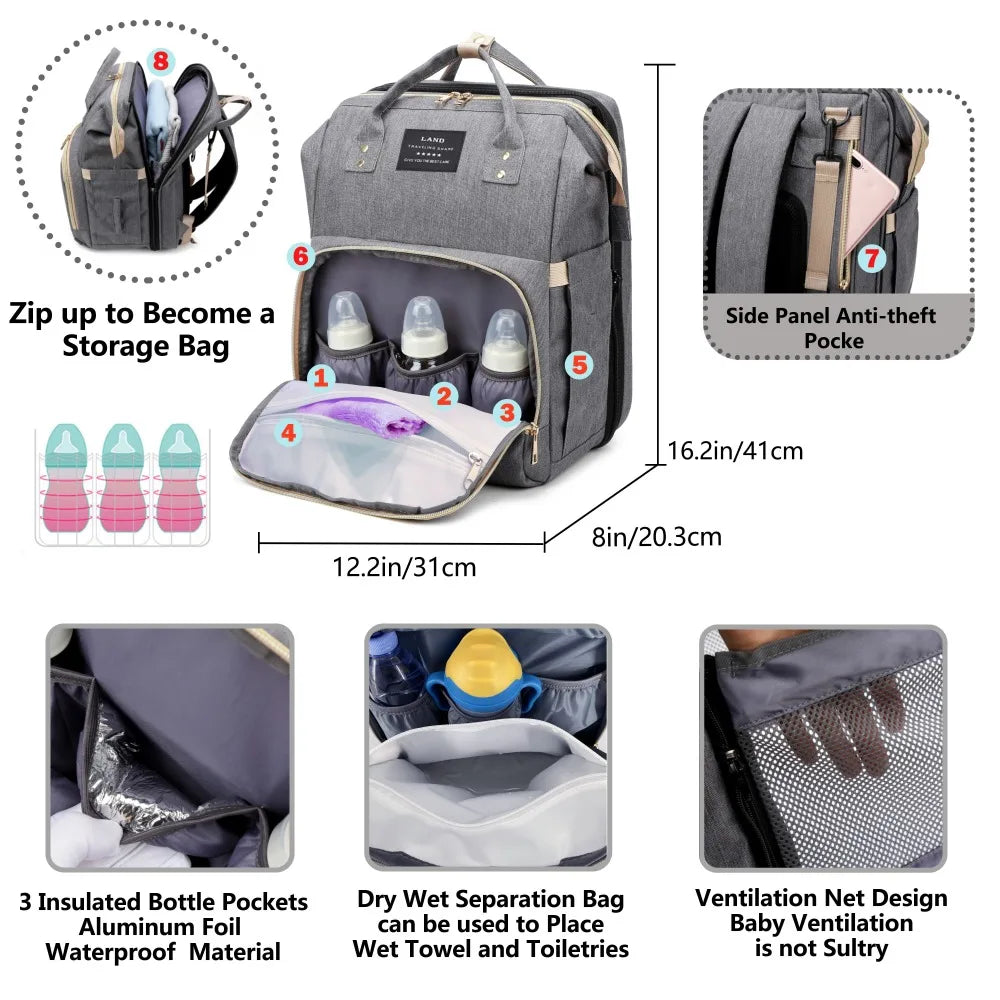 Sac à Dos Bébé avec Lit Pliable Intégré – Sac à Langer Multifonction pour Parents