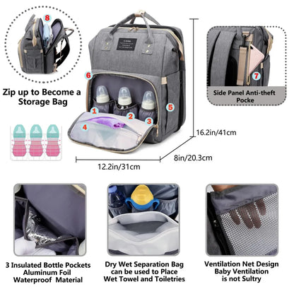 Sac à Dos Bébé avec Lit Pliable Intégré – Sac à Langer Multifonction pour Parents