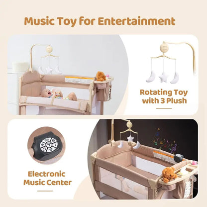 Moussin bébé tout-en-un 5-en-1 avec table à langer, station de jeu, lit à bascule et musique