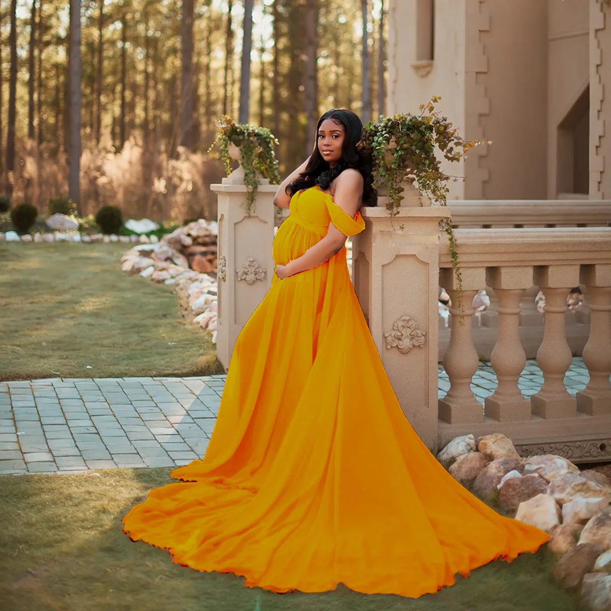 Robe Longue Maternité Séance Photo – Élégance Royale