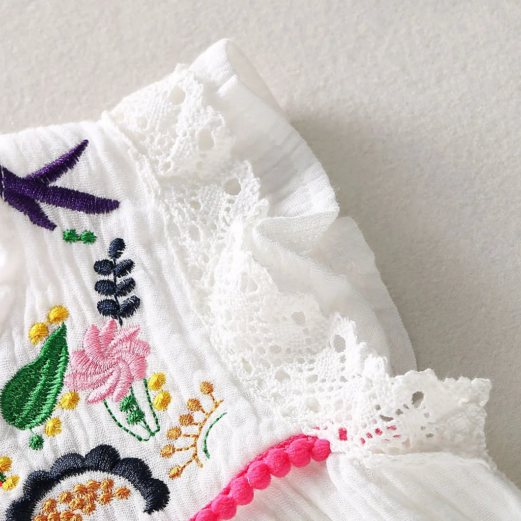 Robe Blanche Brodée Bébé & Fille – Style Bohème | 7–12m à 4–6 ans