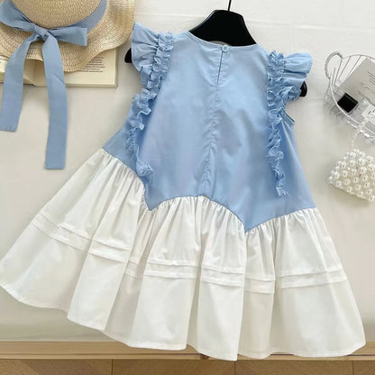 Robe Fille Fleur 3D – Vert & Crème, Style Bohème (4–6 ans)