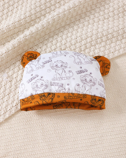 Ensemble Bébé Garçon Lion – Haut Imprimé, Pantalon & Chapeau (0–18 Mois)