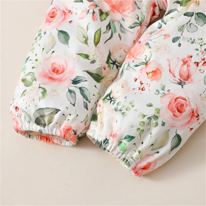 Ensemble Bébé Fille 3 Pièces – Body Manches Longues, Pantalon Fleuri & Bandeau – Printemps & Automne (0–12 mois)