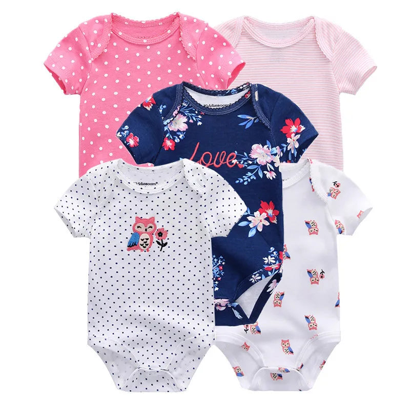 Lot de 5 bodys bébé – 100 % coton, manches courtes, confort quatre saisons