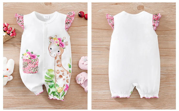 Barboteuse Bébé Été – Imprimé Cerf & Fleurs | 0–12 mois