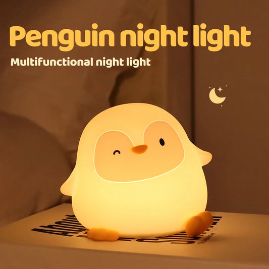 Veilleuse bébé animale en silicone tactile rechargeable – Lampe de nuit douce (Pingouin / Canard / Renard / Caméléon)