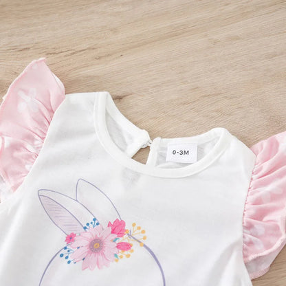 Barboteuse d’été bébé fille sans manches – Motif lapin – 0 à 18 mois