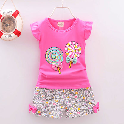 Ensemble Fille Été “Lollipop” – T-shirt + Short/Short-jupe imprimé (4–6 ans)