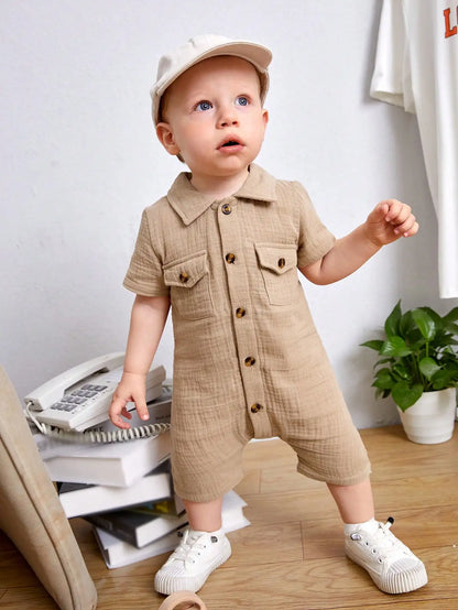 Ensemble Bébé Garçon Chic Été – Barboteuse Chemise en Coton Doux (3 à 24 mois)
