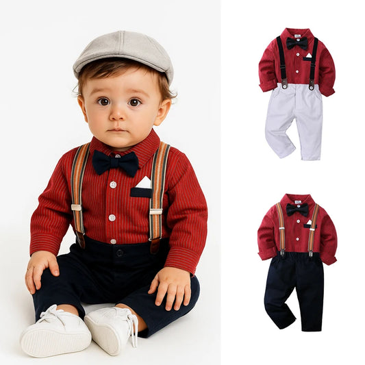 Tenue Gentleman Bébé Garçon Rouge – Ensemble Habillé avec Chapeau (Cérémonie/Anniversaire)