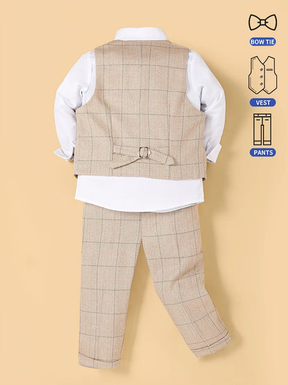 Tenue de mariage pour garçon à fleurs, gilet formel pour enfants, pantalon avec nœud papillon, tenue 3 pièces, Suti pour hôte de Piano, spectacle vocal