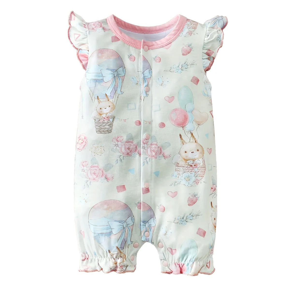 Barboteuse Bébé Fille Écureuil & Ballon – Combinaison d’Été Douce et Confortable