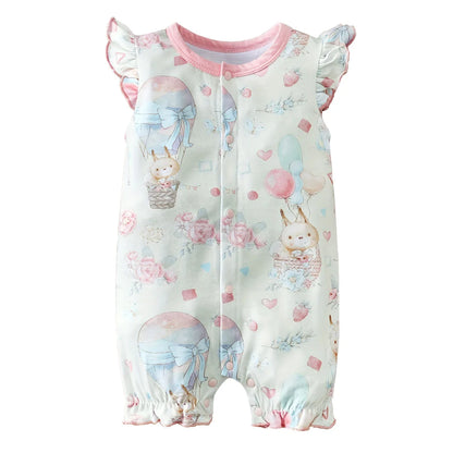 Barboteuse Bébé Fille Écureuil & Ballon – Combinaison d’Été Douce et Confortable