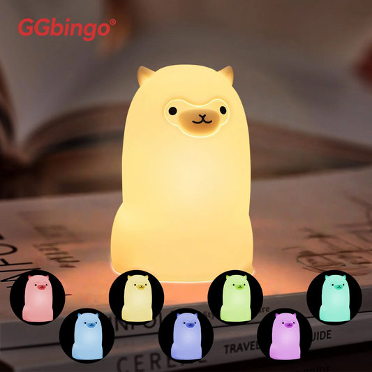 Veilleuse Alpaga Lumineux™ – Lampe LED RGB Tactile Rechargeable en Silicone Doux pour Bébé